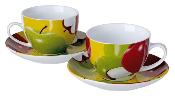 Cucina Italiana Porcelain Coffee/Tea Mug and Saucer Set of 2 Apple Decor 