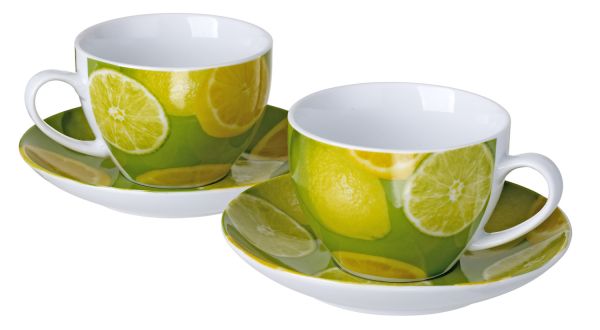 Cucina Italiana Porcelain Coffee/Tea Mug and Saucer Set of 2 Lemon Decor 