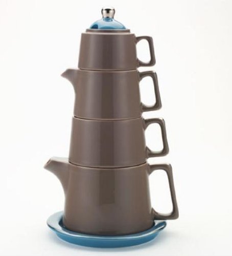 Classic Coffee & Tea Tower Tea Set, Brown/Teal 