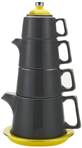 Classic Coffee & Tea Tower Tea Set, Dark Grey/Yellow 