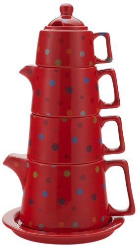 Classic Coffee & Tea Tower Tea Set, Red Polka Dot 