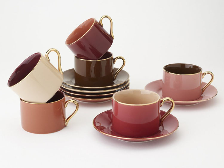 Classic Coffee and Tea Aubergine Teacups and Saucers