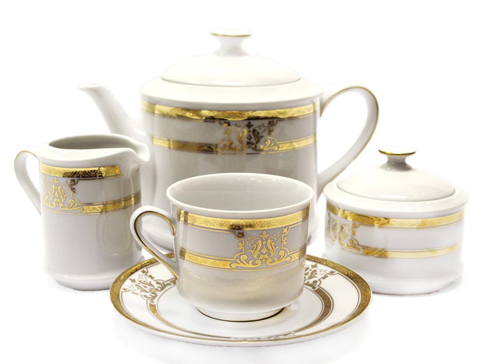 Tea Set White/Gold Sabina