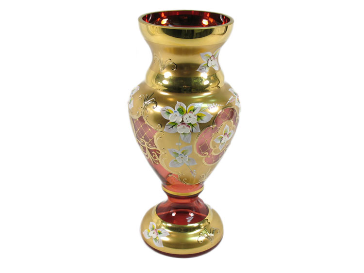 Bohemian Crystal High Enameled Vase Red 31cm / 12.25"