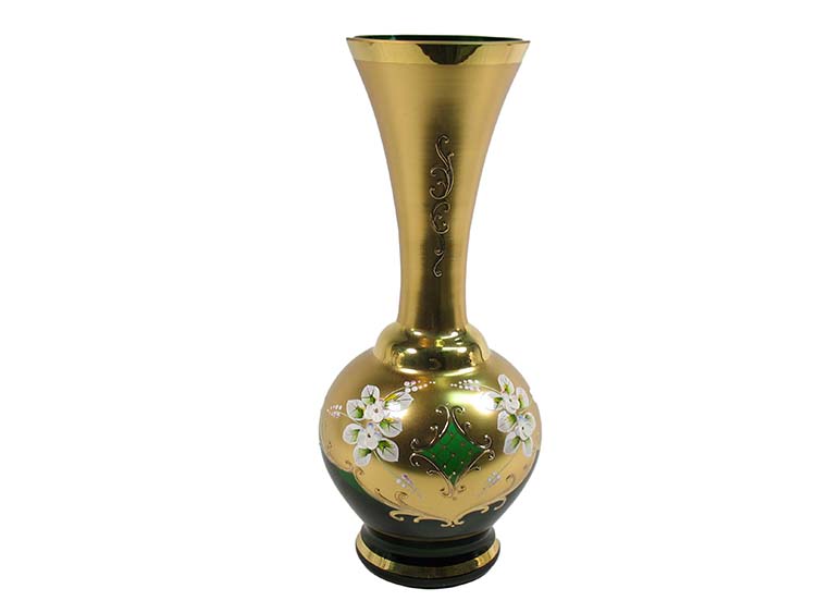 Bohemian Crystal High Enameled Vase Green 31cm / 12.25"