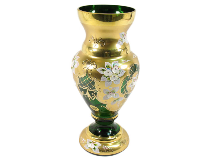 Bohemian High Enameled Vase Green 310mm
