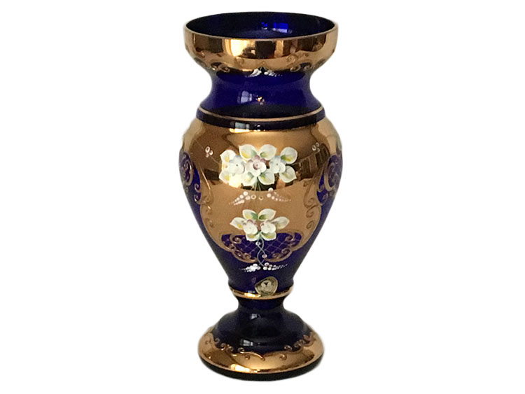 Bohemian Crystal High Enameled Vase Blue 31cm / 12.25"
