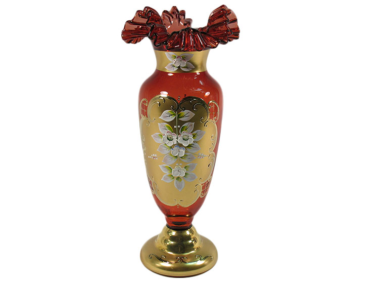 Bohemian Crystal High Enameled Vase Red 30cm / 12"