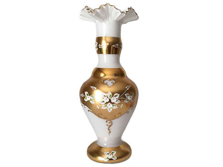 Bohemian Crystal High Enameled Vase White 41cm / 16.5"