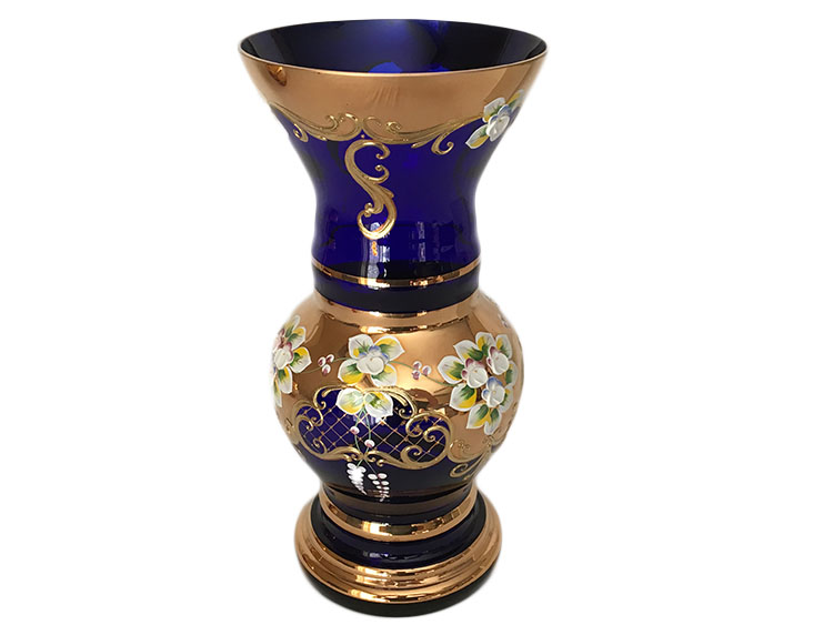 Bohemian High Enameled Hand Painted Vase Blue 30cm / 12"