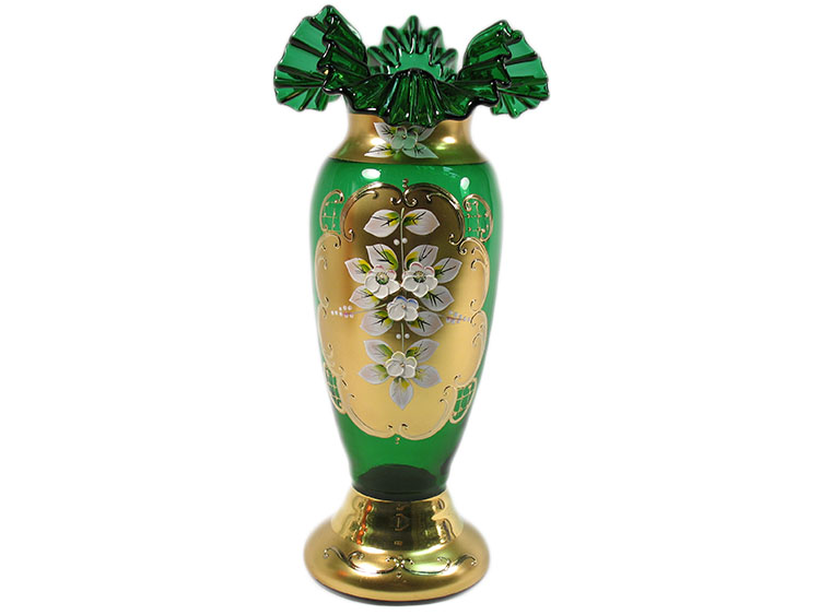 Bohemian Crystal High Enameled Vase Green 30cm / 12" 