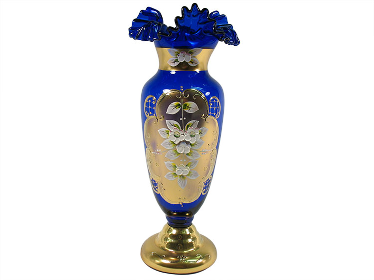 Bohemian Crystal High Enameled Vase Blue 30cm / 12"