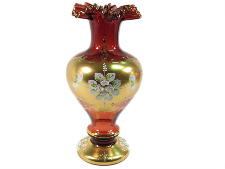 Bohemian Crystal High Enameled Vase Red 31cm / 12.25"