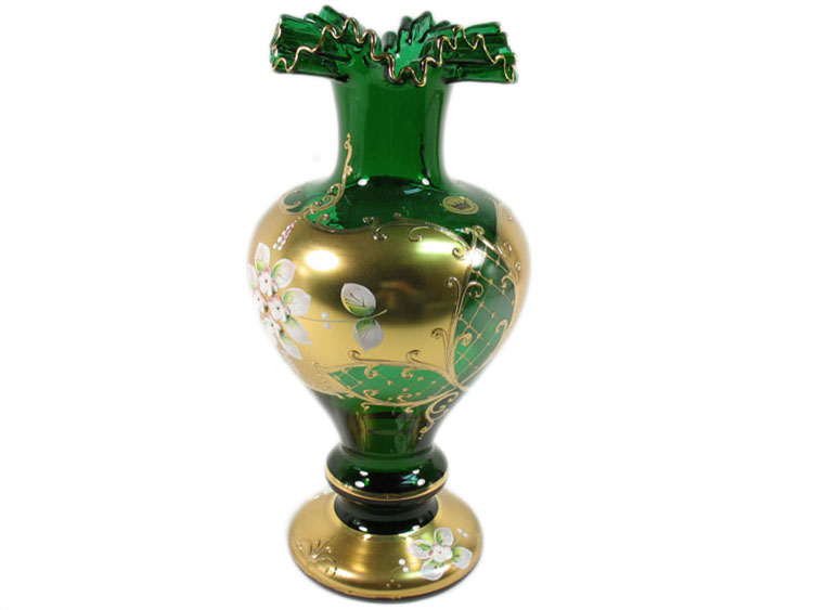 Bohemian Crystal High Enameled Vase Green 31cm / 12.25"