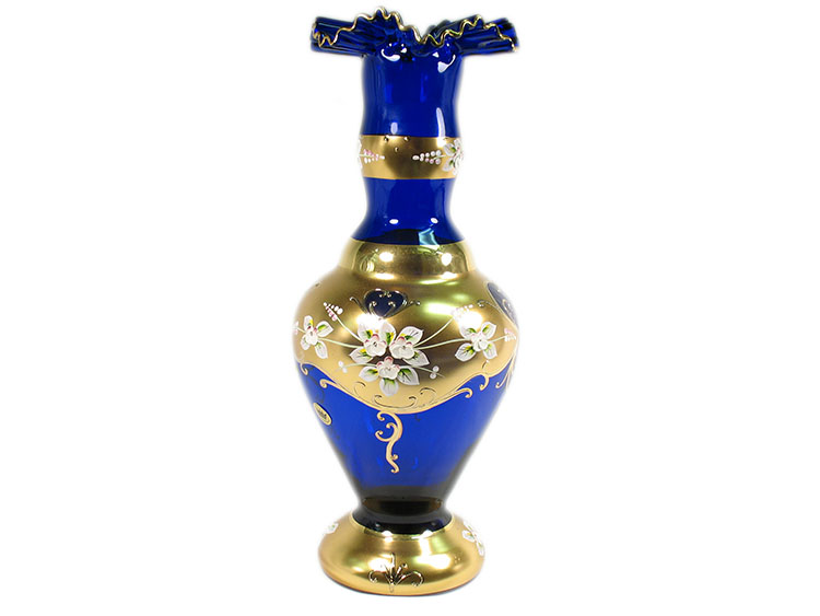 Bohemian Crystal High Enameled Vase Blue 41cm / 16.5"