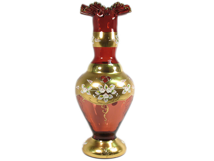 Bohemian Crystal High Enameled Vase Red 41cm / 16.5"