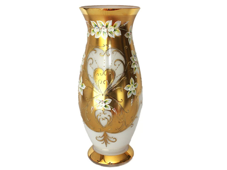 Bohemian Crystal High Enameled Vase White 40cm / 15.75"